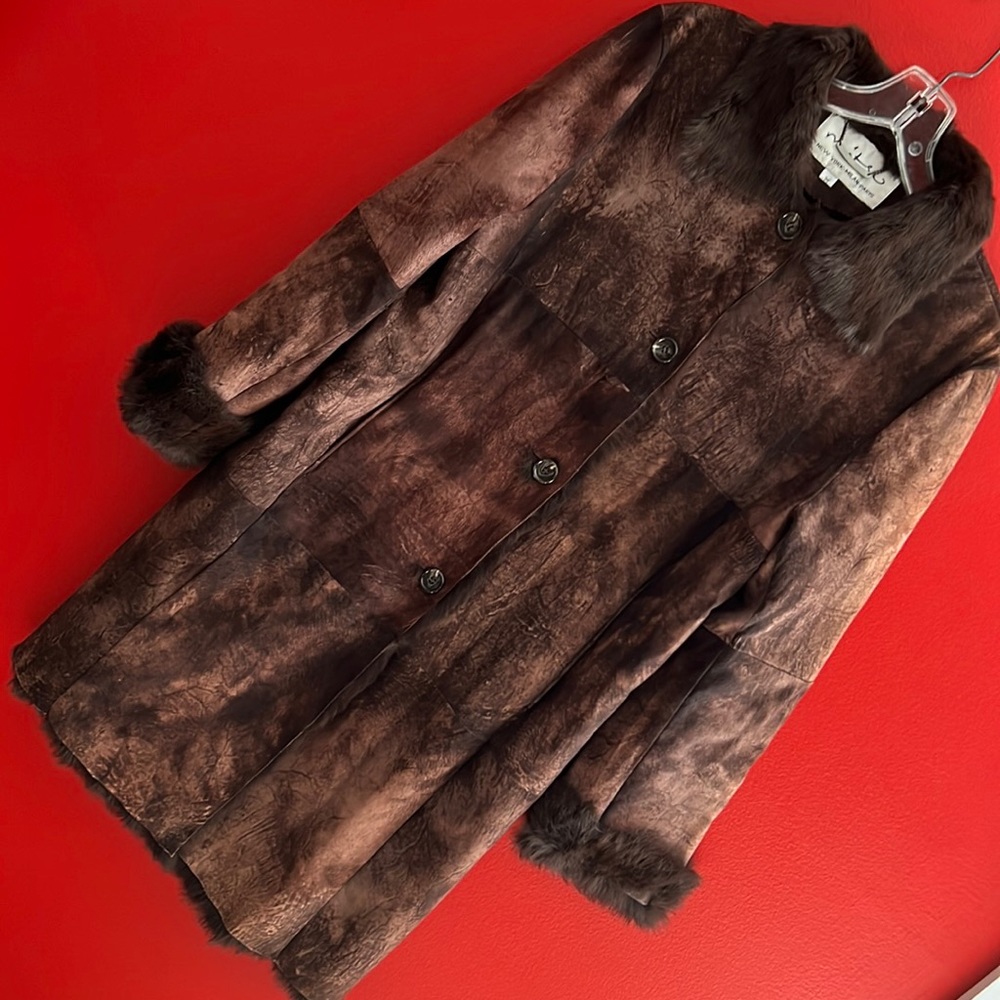 Designer Mitsu Penny Lane Patchwork Brown Suede & Fur Lined Coat Sz S/M